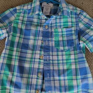 Tommy Bahama Kids Size XS Blue and Green Plaid Button Down Shirt